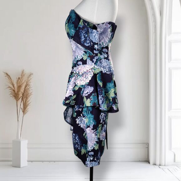 Vintage 90s Peplum Midi Dress Size 10 Blue Garden Party Off the Shoulder - Picture 6 of 16